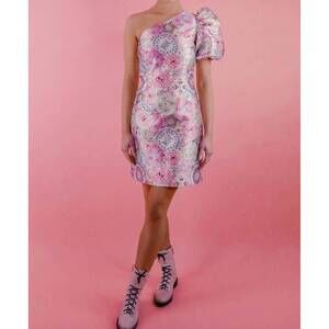 NEW NEUBYRNE opal one shoulder dress in plates print